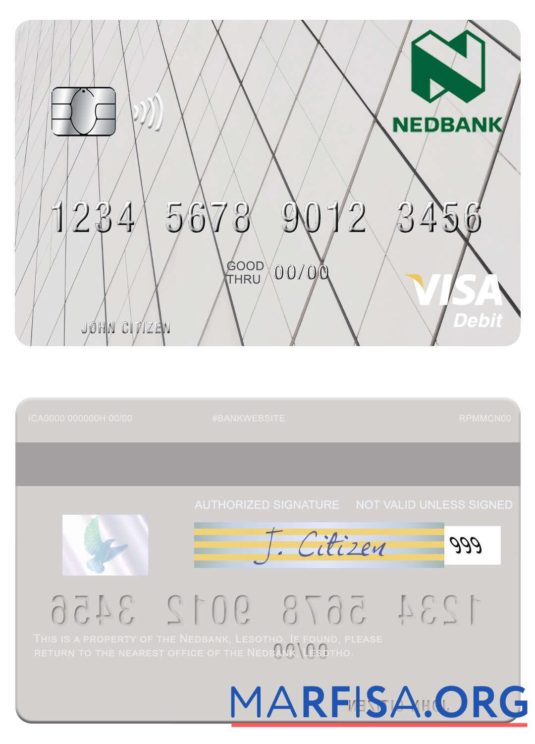Downloadable Lesotho Nedbank visa debit card download for verification